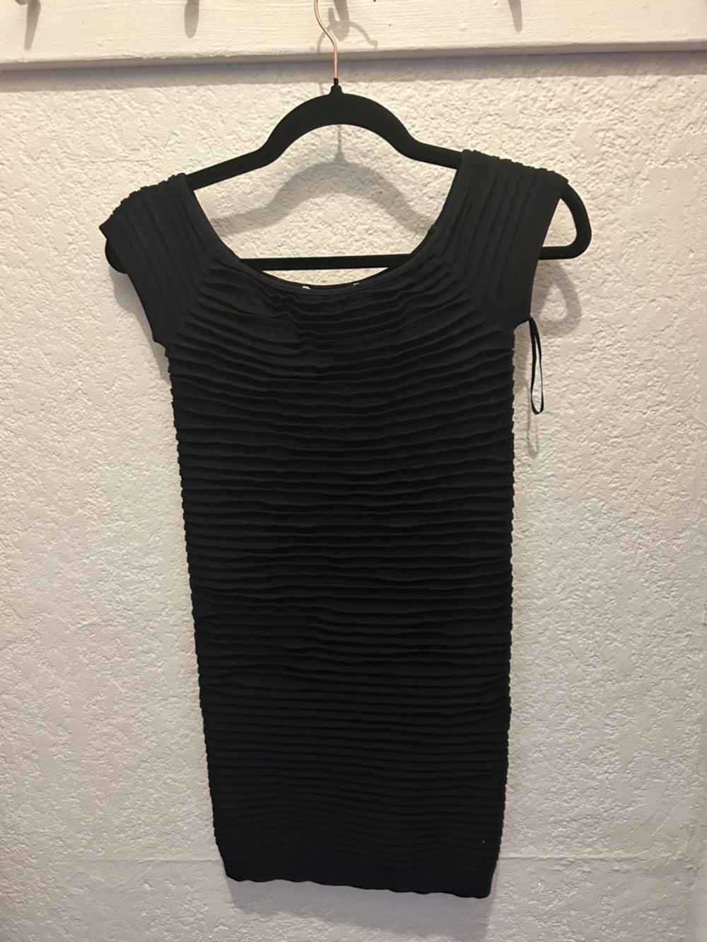 BCBGeneration Black Ribbed Scoop Neck Dress